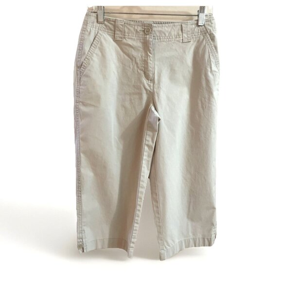 Talbots Stretch Capri Pants Women's Size 6 Petite Khaki Beige Classic Preppy - Picture 1 of 11